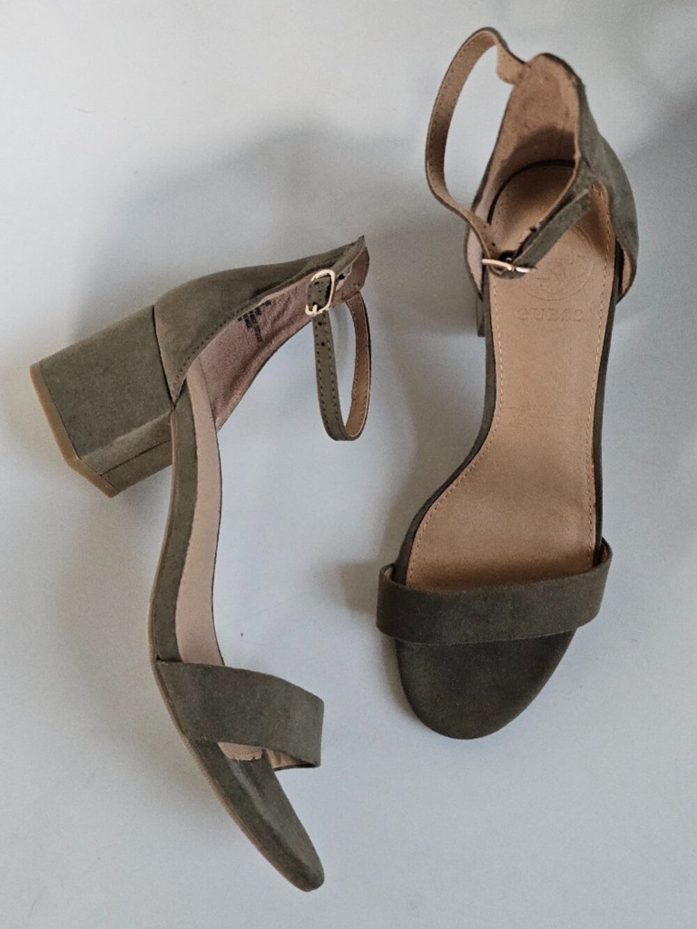GUESS Dusky Green Block Heel Sandals